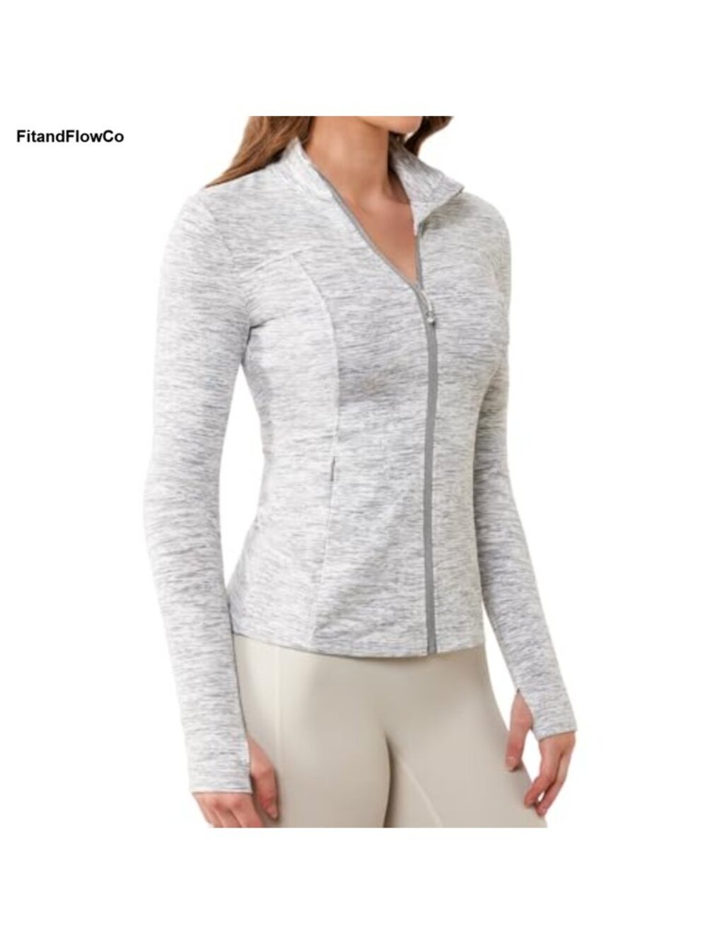 Women's Slim Fit Full Zip Workout Jacket Hip Length Running Thumbholes
